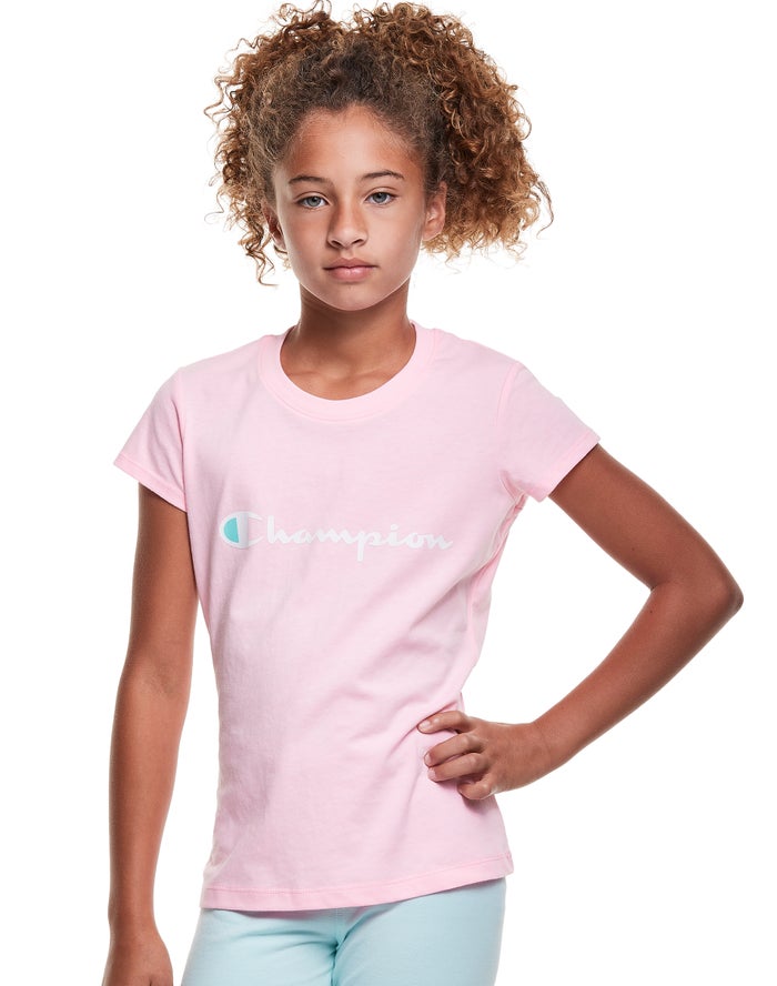 Champion Classic Script Logo T-Shirt Meisjes - Roze - Belgie 0419ZGBVK